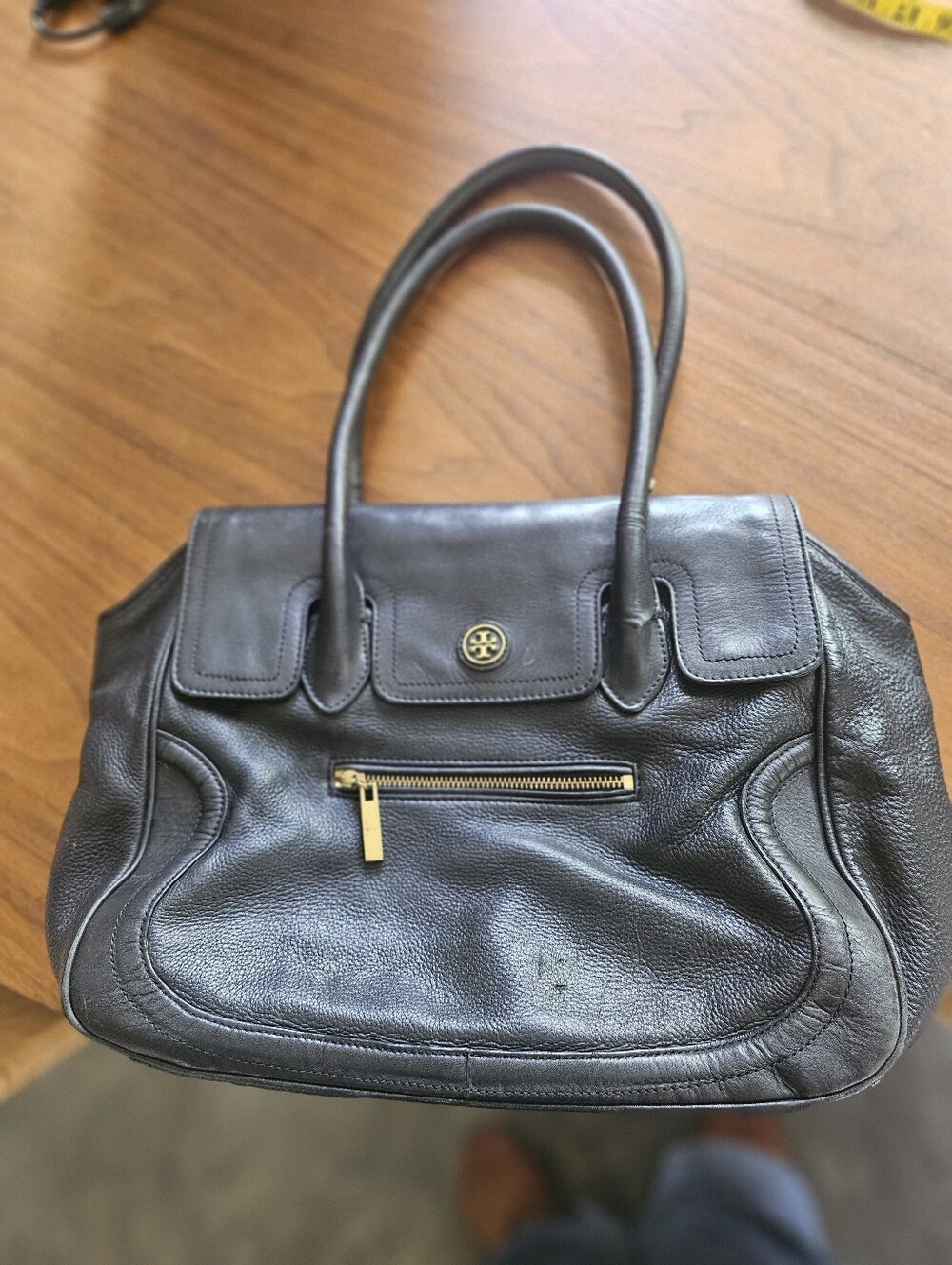 Tory Burch Black Soft Leather Signature Shoulder Bag Some Flaws